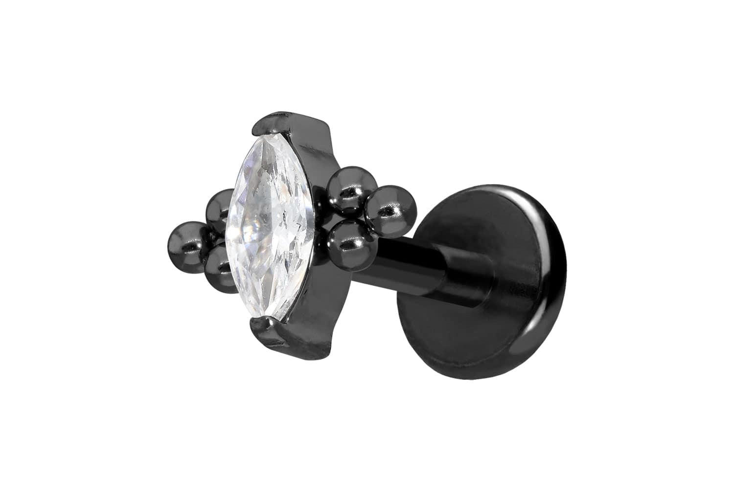 Titan Labret Piercing mit Push Fit KRISTALLTROPFEN + 6 KUGELN